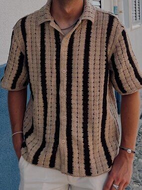 ZARA MAN TEXTURED CROCHET SHIRT BROWN REF. 7200/420/700 BRAND NEW!